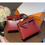 Kelly25 imported box leather Hermes red full handmade silver buckle